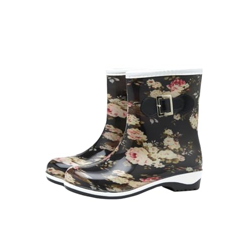 Chaussures de pluie femme avec boucle nœud et motif floral élégant