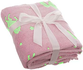 FiNeWaY Glow in The Dark Throw Blanket Flannel Moon Star Unicorn Gifts for Kids Girls Boys Adults Bedroom Cosy Warm Super Soft Plush Fleece Faux Fur (Unicorn Pink)