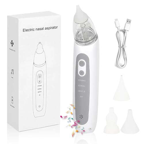 Limpiador Nasal bebe Electrico,Aspirador Nasal Para Bebé,Aspirador mocos bebe,Sacamocos bebe,Limpiador de Nariz Recargable,3 boquillas de silicona,3 niveles de succión,Música