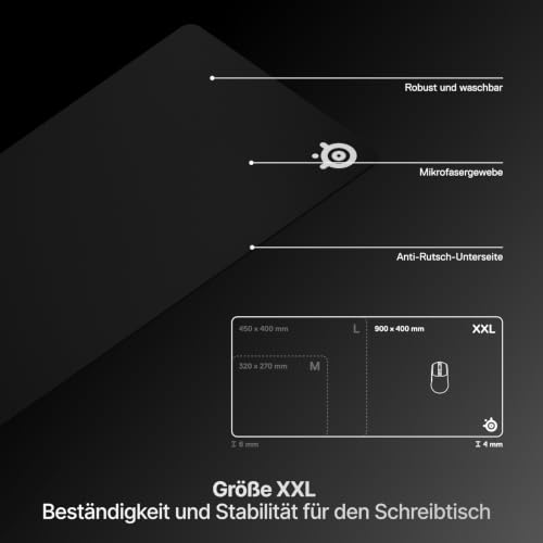 SteelSeries QcK Heavy XXL - Tapis de souris gaming en tissu - Base en caoutchouc antidérapant extra-épaisse 6mm - Optimisé pour les capteurs de jeu - Taille XXL - Noir - 8