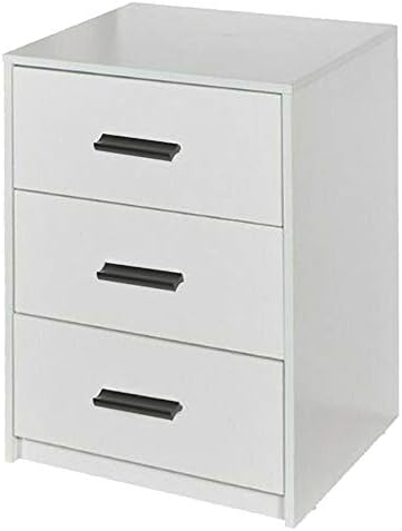 URBNLIVING 3 Drawer Wooden Bedroom Bedside Cabinet (White Carcass + White Drawers)