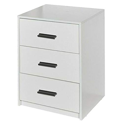 URBNLIVING 3 Drawer Wooden Bedroom Bedside Cabinet (White Carcass + White Drawers)