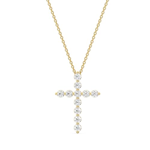 GILDED 1 ct. T.W. Lab Grown Diamond (SI1 Clarity F Color) and 14 KT Gold Plated Sterling Silver Cross Pendant with an 18 Inch Spring Ring Clasp Cable Chain