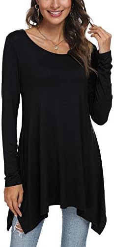 POPYOUNG Womens Fall Long Sleeve Asymmetrical Hem Loose Tunic Tops Flowy Casual Blouses Shirt L, Black