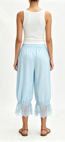 Image of UAURORAO Women Lace Trim Bloomer Pants Flowy Culottes Pantaloons Bloomers