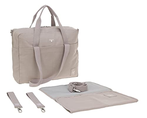 LÄSSIG Baby Sac à langer Sac pour bébé Sac pour poussette avec accessoires à langer Coton bio lavable/Green Label Cotton Essential Bag taupe