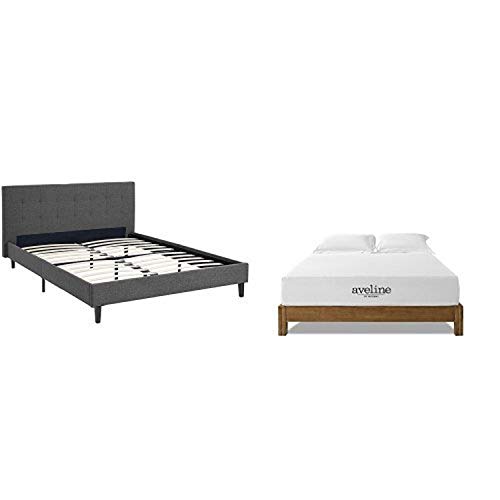 Modway Mod-5426-Gry Linnea Fabric Bed, Queen, Gray With Modway Aveline 10" Gel Infused Memory Foam Queen Mattress With Certipur-Us Certified Foam #TOP15