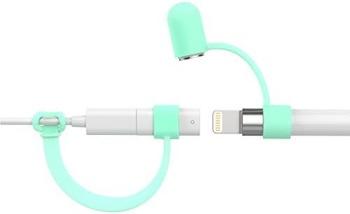 MoKo Pencil Cap Holder Fit Apple Pencil 1st Generation, USB Cable Tether and Pencil Cap, Fit New iPad 10th Generation 2022, iPad 9th/8th/7th/6th Gen, iPad Mini 5,Green (Glow in Dark)