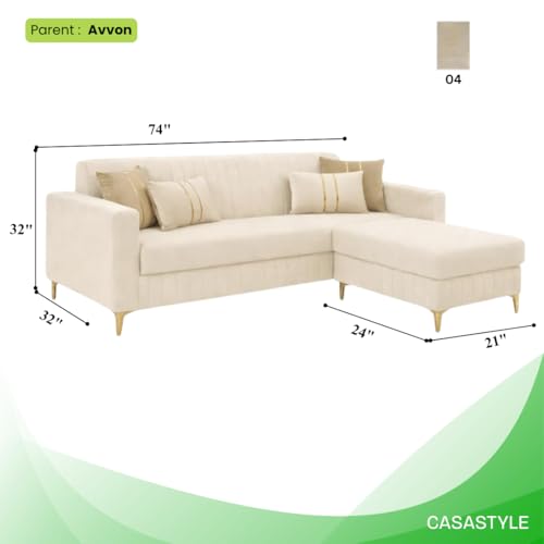 Image of Avrel 3 Seater Velvet Fabric Sofa Set with 1 Ottoman (Cream) | Soft Touch Fabric | Plush Cushions | Comfortable Living Room Seating | Stylish Living Room Sofa