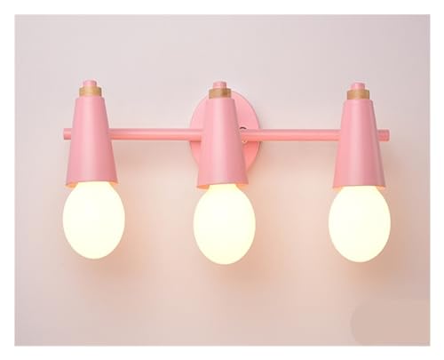Lampe miroir LED macaron rose à 3 têtes en fer pour coiffeuse élégante
