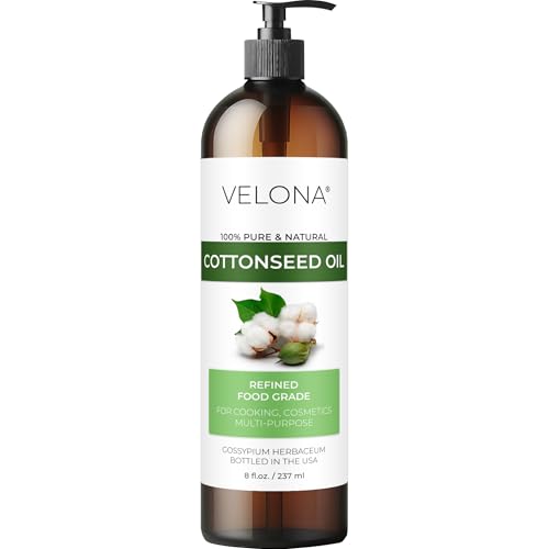 Cotton Seed Oil by Velona - 8 fl oz | 100% Pure and Natural Carrier Oil | Refined Cold pressed | Cooking Skin Face Body Hair Care | Use Today - Enjoy Results