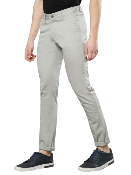 Image of COOL COLORS Men's Light Grey Narrow Fit Cotton Lycra Casual Trouser for Men