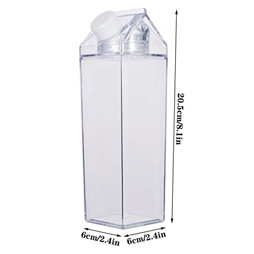 Foto von metagio 2 Stück Klare Wasserflasche Transparente 500ML Plastikmilchbox Milchkarton Wasserflasche Getränk Eistee Flasche Milchflaschen für Getränke Getränkesaft