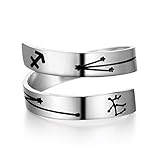 Silver Zodiac Ring Stainless Steel Engraving Size Adjustable Constellation Birthday Ring Gift for...