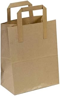 The Paper Bag company Paper Carrier Bags with Flat Handles, Brown, 29.5 x 25.0 x 13.5 cm, Pack 25