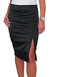 Paulo Due Women's Side Split Midi Skirt Ladies Satin Look Stretch Bodycon Pencil Evening Skirt Black 6-18 (14)