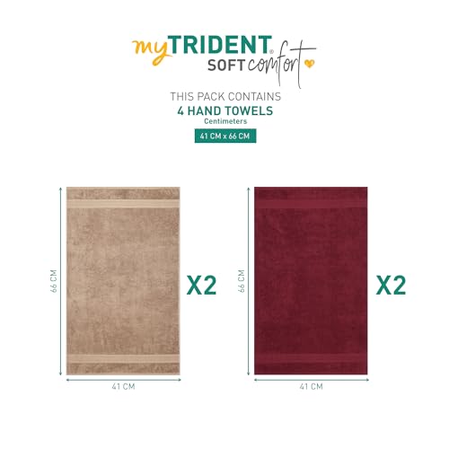 Image of MYTRIDENT Soft Comfort Air Rich Towel 100% Cotton Hand Towel for Daily use, 500 GSM Highly Absorbent Towels for Men /Women, 4Pc Hand Towel Set (41 cm X 66 cm), Acorn and Wine red