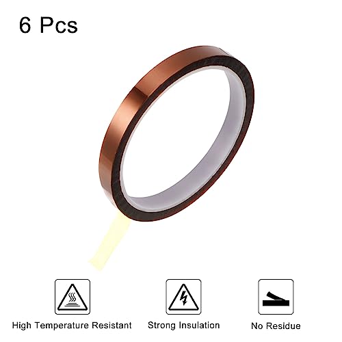 Image of HARFINGTON 6 Rolls Heat Tape High Temperature Heat Resistant Tape 10mmx33m(108ft) Sublimation Thermal Heat Transfer Tape for Sublimation Press No Residue, Yellow