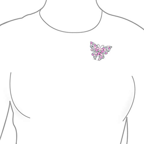 Large Pink Crystal Filigree Fashion Statement Butterfly Brooch Pin For Women Sliver Plated Brass #TOP2