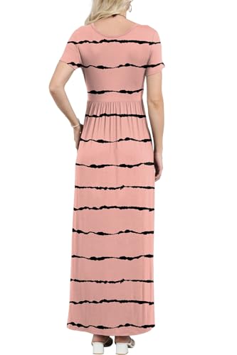 Image of EUOVMY Women's Short Sleeve Loose Plain Maxi Dresses Casual Vacation Long Dresses with Pockets