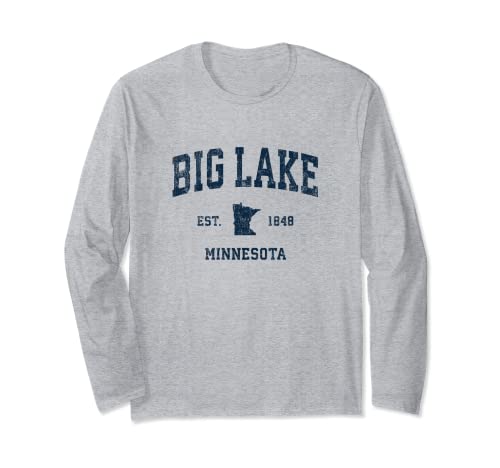 Big Lake Minnesota MN Diseño deportivo vintage estampado azul marino Manga Larga