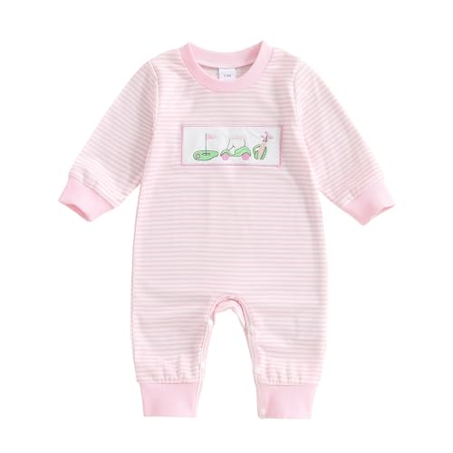 Newborn Baby Boy Girl Golf Outfit Golf Cart Long Sleeve Romper Sweatshirt Striped Jumpsuit Infant Fall Winter Clothes