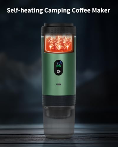 Image of Portable Electric Espresso Machine, Travel Coffee Maker Brewer Compatible with Ground Coffee & NS Capsules (Green with LCD Screen)