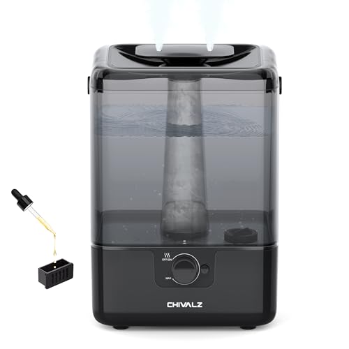 CHIVALZ Humidifiers for Bedroom Large Room Home, 6L Cool Mist Humidifier for Baby and Plant, Oil Diffuser, Top Fill Humidifier with Night Light, Quiet 23dB, Up to 26H, Black 1Pack