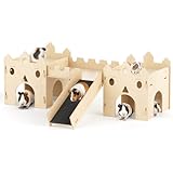 Chuiendi Guinea Pig Hideout House, Deluxe Wooden Hamster Hideout with Climbing Ramp & Rest Zone, Bunny Castle...