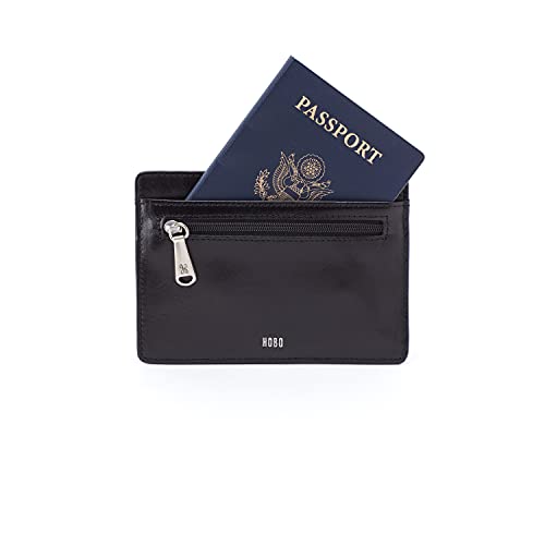 Hobo Euro Slide Leather Wallet For Women - Zipper Pocket With Five Card Slots And Id Window Black Vintage Leather One Size One Size #TOP1