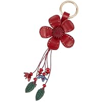 GORGECRAFT Portachiavi in Vera Pelle con Ciondolo A Forma di Fiore Motivo Floreale Arancione Nappa Foglia Stile Boho Portachiavi in Lega Pendenti Ciondoli Portachiavi per Chiavi Auto Portafogli Borse
