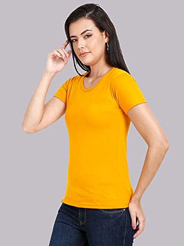 Image of FLEXIMAA Women's Cotton Plain Round Neck Half Sleeve T-Shirt
