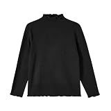 [Miipat] 長袖tシャツ キッズ 女の子 綿 フリル 裏微起毛 インナー カットソー トップス タートルネック ハイネック 無地 ストレッチ 暖かい 秋 冬 春 100-130cm (ブラック,100)