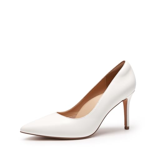 DREAM PAIRS Women's High Heels Pump Closed Pointed Toe Slip On Stiletto Dress Shoes Fashion Wedding Bridal Work Office Comfortable Pumps Shoes 5.5 White