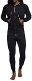 Leif Nelson Herren Overall Jumpsuit Onesie Trainingsanzug Jogginghose Trainings T-Shirt Fitness Männer Strampelanzug Bekleidung LN8270; Größe S; Schwarz