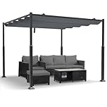 VOUNOT 3x3m Metal Pergola with Retractable Canopy – Garden Gazebo with Sun Shade for Patio & Outdoor Use, Dary Grey