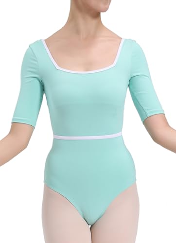 Dance Elite Halcyon - Maillot de baile de media manga con cuello cuadrado para mujer, Menta, Large