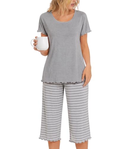 Image of NACHILA Bamboo Viscose Pajamas for Women Set Cooling Capri Short Sleeve Pjs