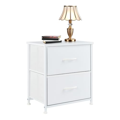 Simple Deluxe Nightstand 2 Drawers Dresser for Bedroom, 3-Tier Bedside Table with Fabric Bins, End Table for Living Room, Wood top Load-Bearing up to 44 lb, White by Simple Deluxe - Used condition - US$25.81