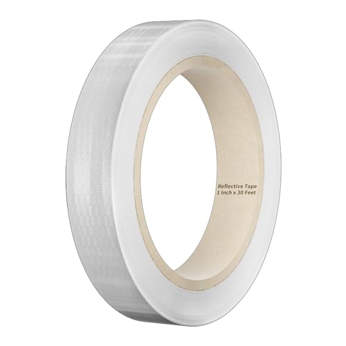 Duccinp Reflective Tape, 1 Inch x 30 Feet - High Intensity - White Reflective Safety Tape Waterproof Conspicuity for Trailer Reflector Trucks Bikes Baby Strollers Helmets