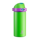 18 oz Kids Water Bottle for School: Meoky 18 oz Stainless Steel Insulated Water Bottle with 2-in-1 Straw and Spout Lid - Leak Proof, Cold for 24 Hours, BPA-Free for Teens Boys Girls, Power Green