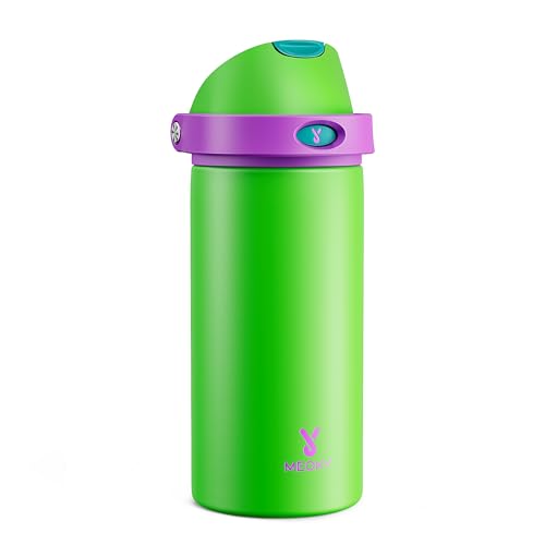 18 oz Kids Water Bottle for School: Meoky 18 oz Stainless Steel Insulated Water Bottle with 2-in-1 Straw and Spout Lid - Leak Proof, Cold for 24 Hours, BPA-Free for Teens Boys Girls, Power Green