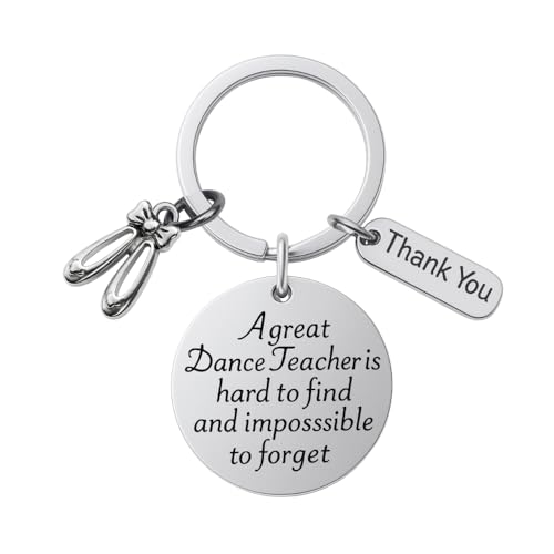Dance Teacher Keychain Gift – A Great Dance Teacher Is Hard to Find Quote with Ballet Shoe and Thank You Charms, Appreciation Present for Instructor or Coach