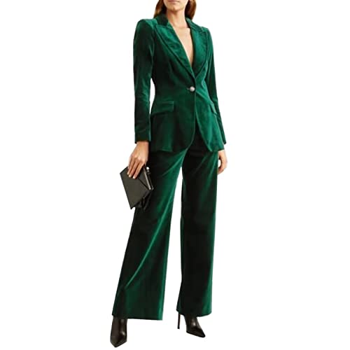 Women’s Formal 2 Piece Outfit Velvet Prom Suit Set One Button Business Office Lady Blazer Pants