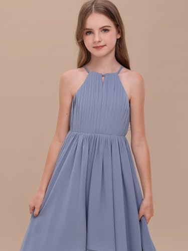 Junior Bridesmaid Dresses for Wedding Chiffon Flower Girl Dress Fancy A-Line Halter Sleeveless High Low Party Gown2