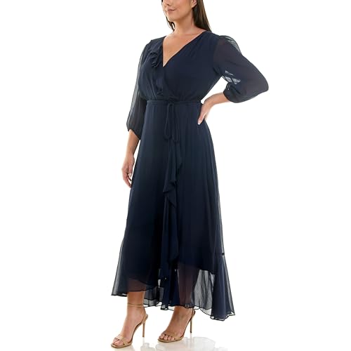 Image of Maison Tara Women's V-Neck Ruffle Faux Wrap Maxi Dress