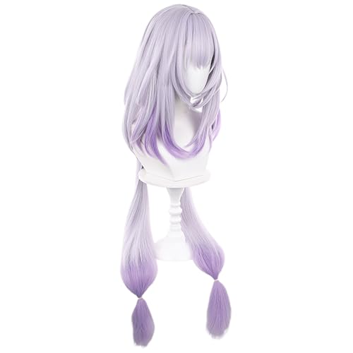 Image of Anime Purple Gradient Wigs with Bangs Women Long Straight Wig with Braid Ponytail COS Game Castorice-Goddess Wigs Halloween,Christmas,Comic con,Game Show,Party
