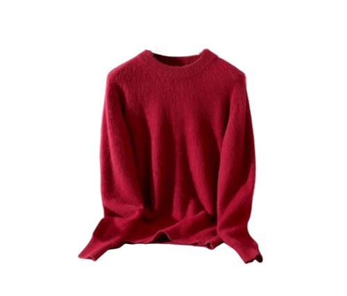 Suéter de cachemira de visón para mujer, cuello redondo, casual, suave, cálido, suéter de punto de manga larga, granate, L