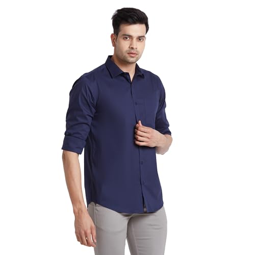 Image of Park Avenue Men's Solid Pattern Slim Fit Cotton Blend Full Sleeve Semi Cut Away Collar Formal Shirt