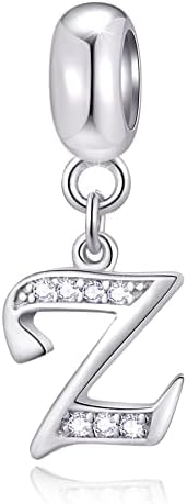 CRISNATA 26 Letter Pendant Charms, Polished 925 Sterling Silver Complete Initial A-Z Dangling CZ Stone Alphabet Beads, fits European Bracelet Necklace, Gift for Mother/Father/Daughter/Son/Sister/Aunt